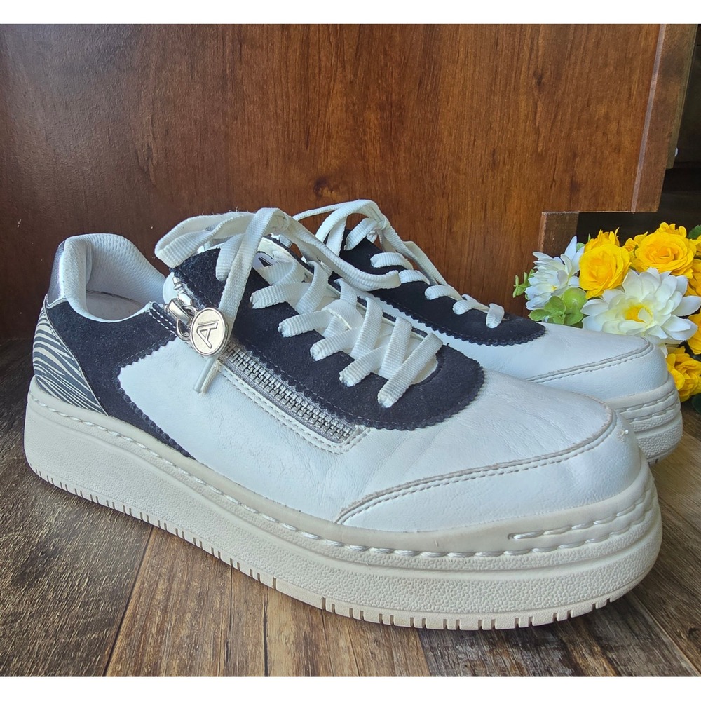 Alegria Womens Platform Sneakers Averie White Zebra Print Zip‎ Up Size 8 38.5
